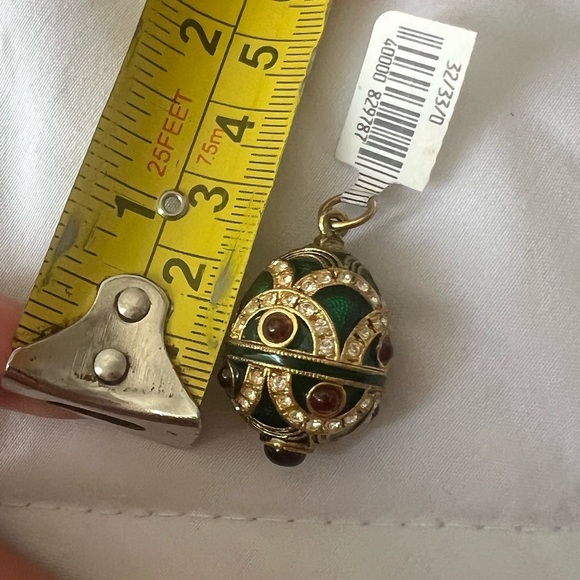Egg Pendant Faberge Style Sterling Silver Gold Plated Green - Picture 4 of 15